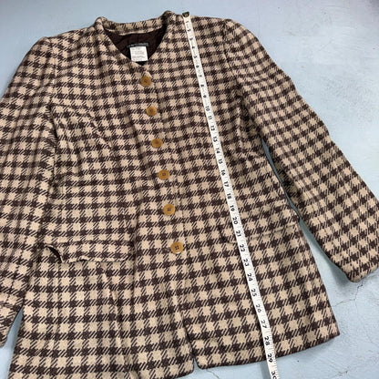 Giorgio Armani Jacket Women 42 VTG Brown Houndstooth V Neck Italy Cashmere Wool