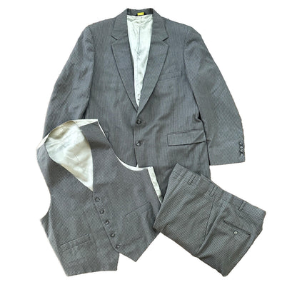 Vtg USA Eagles Pinstripe Mens Gray Wool 3 Pc Suit 42 Vest 33x30 1980s Vest