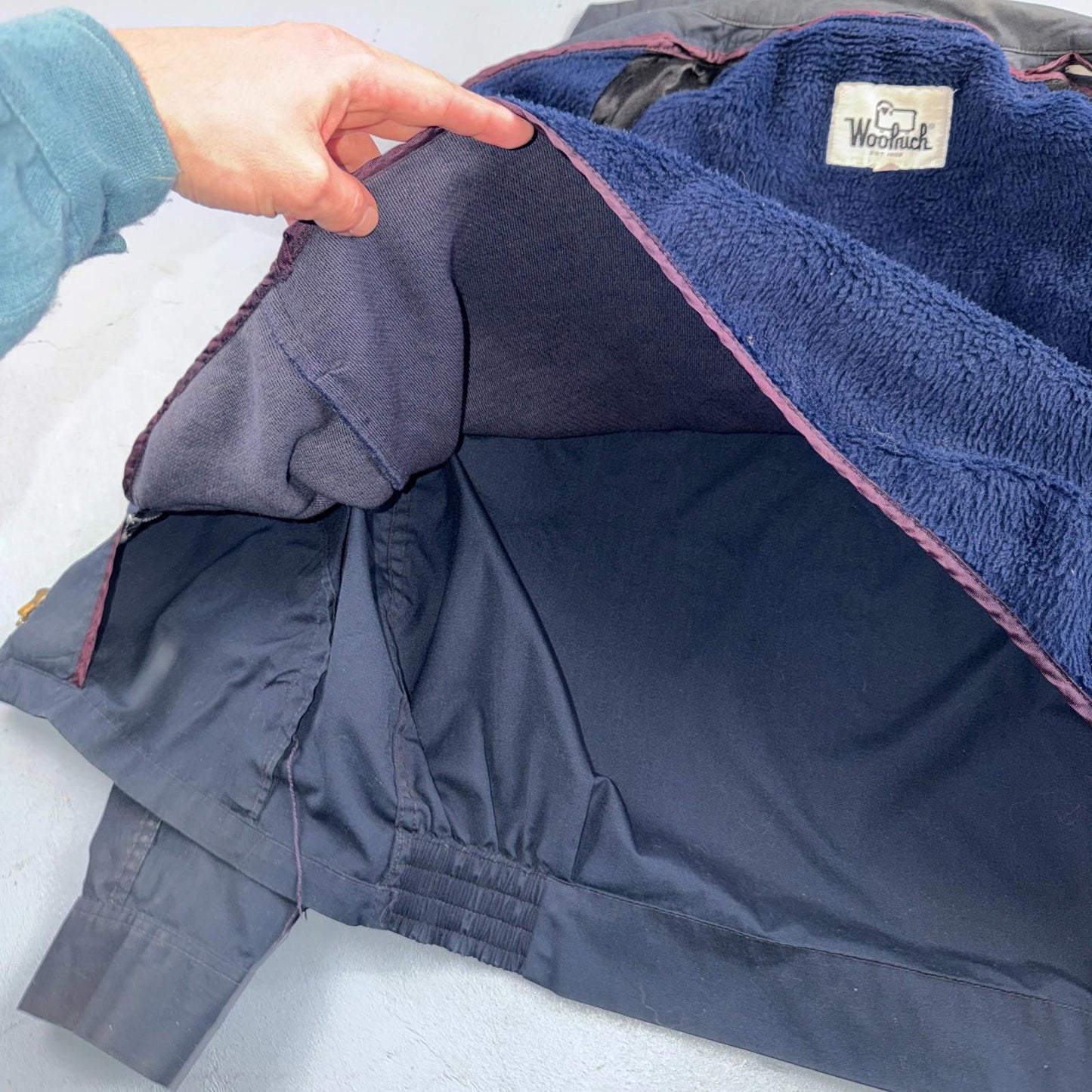 VTG Woolrich Harrington Bomber Jacket 40 Blue Fleece Lined Ricky Talon 60s 70s