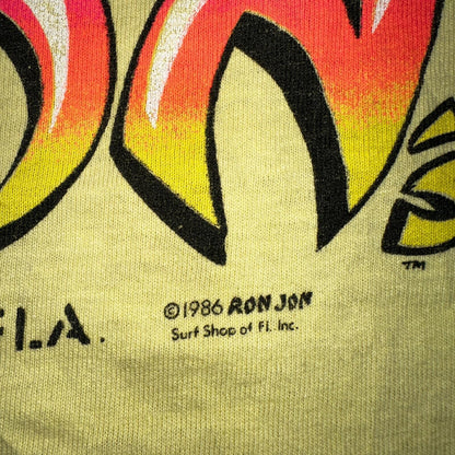 VTG 90s Ron Jons Surf Shop Tank Shirt Yellow Shark Ski Doo Cartoon USA Hot Girl