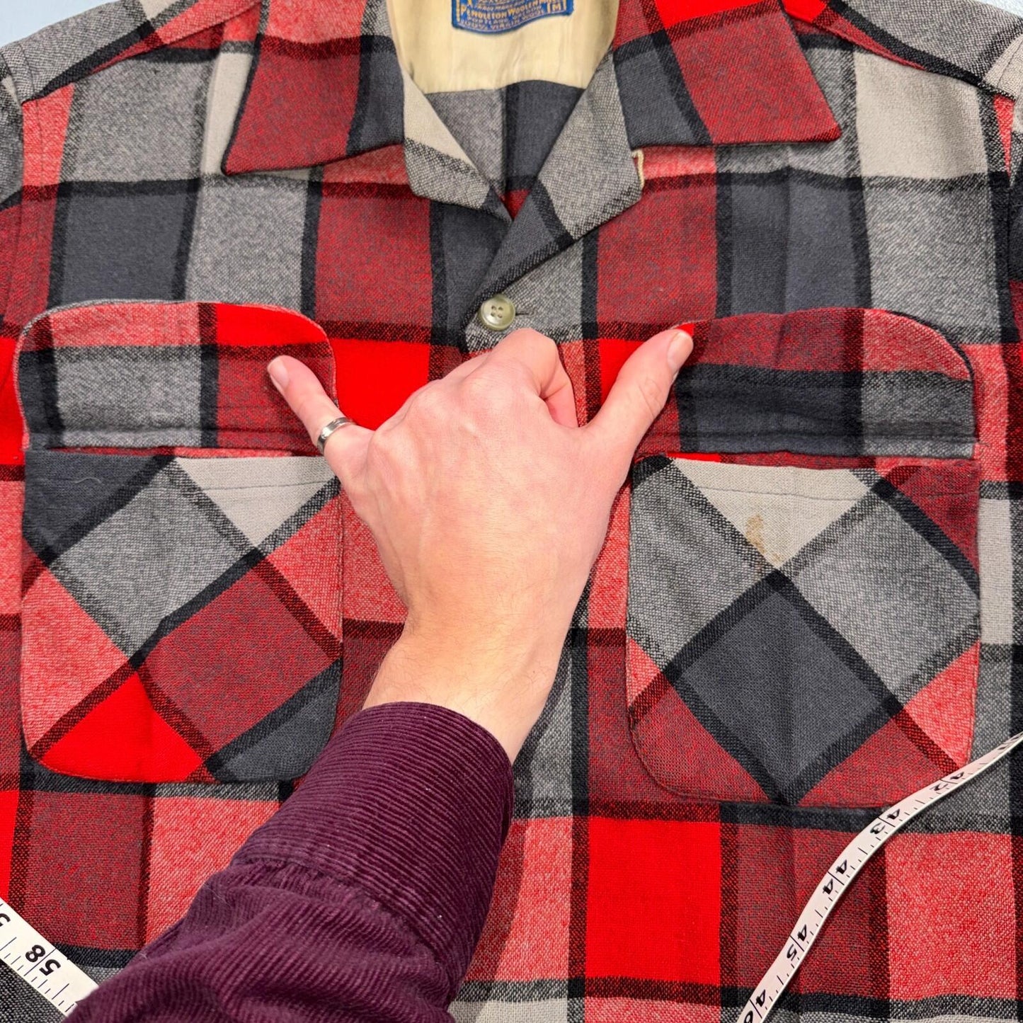 Pendleton VTG 1950s Loop Collar Board Shirt Wool Plaid Flannel Shirt Checker