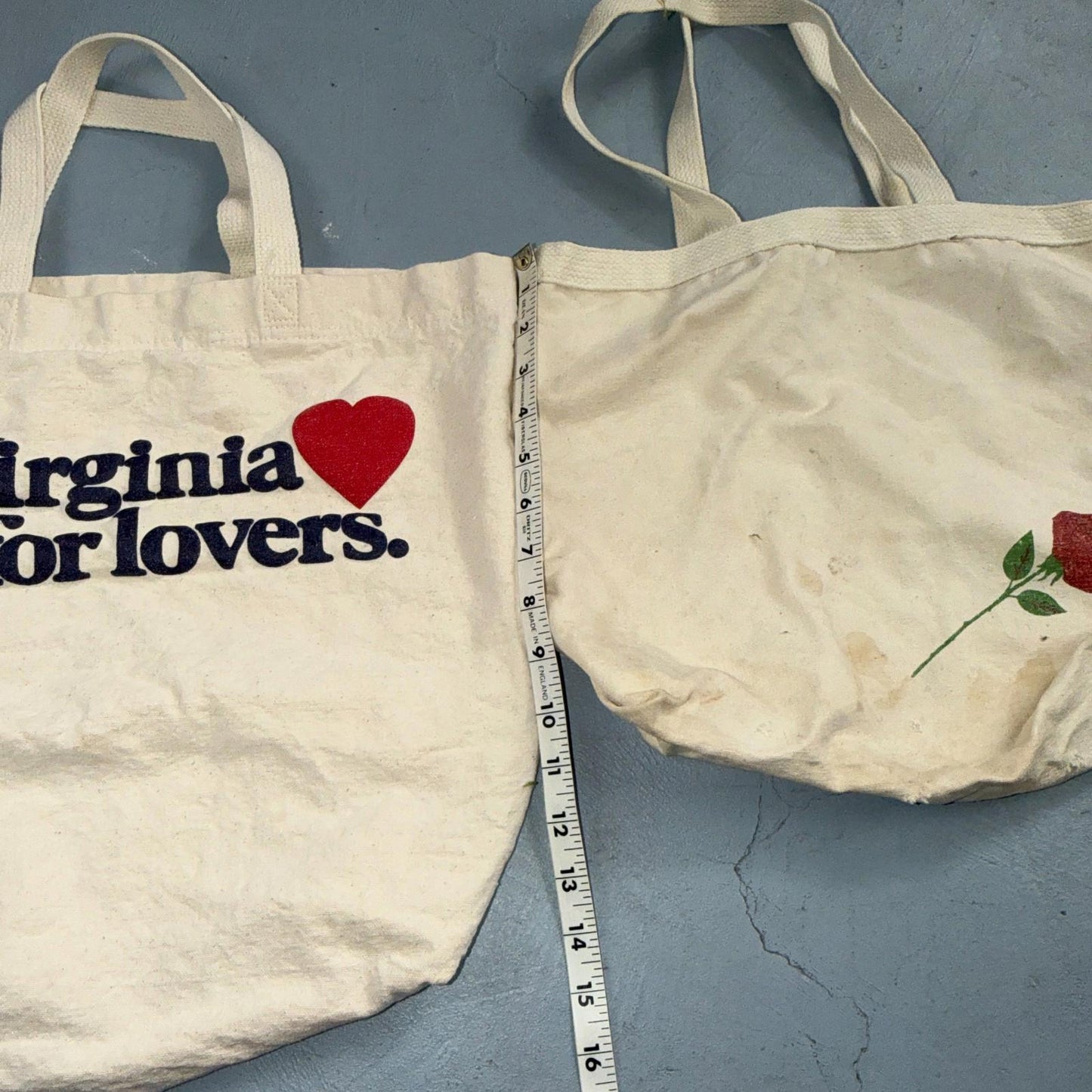 Vintage Boat & Tote Bag White Canvas Lot of 2 Virginia Is For Lovers Rose PDX
