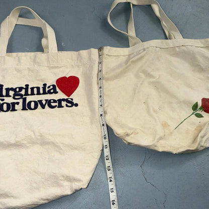 Vintage Boat & Tote Bag White Canvas Lot of 2 Virginia Is For Lovers Rose PDX
