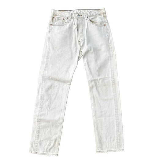 VTG 90s Levis 501 Button Fly 32x32 USA Tag Jeans Straight Wash White Act 30x31