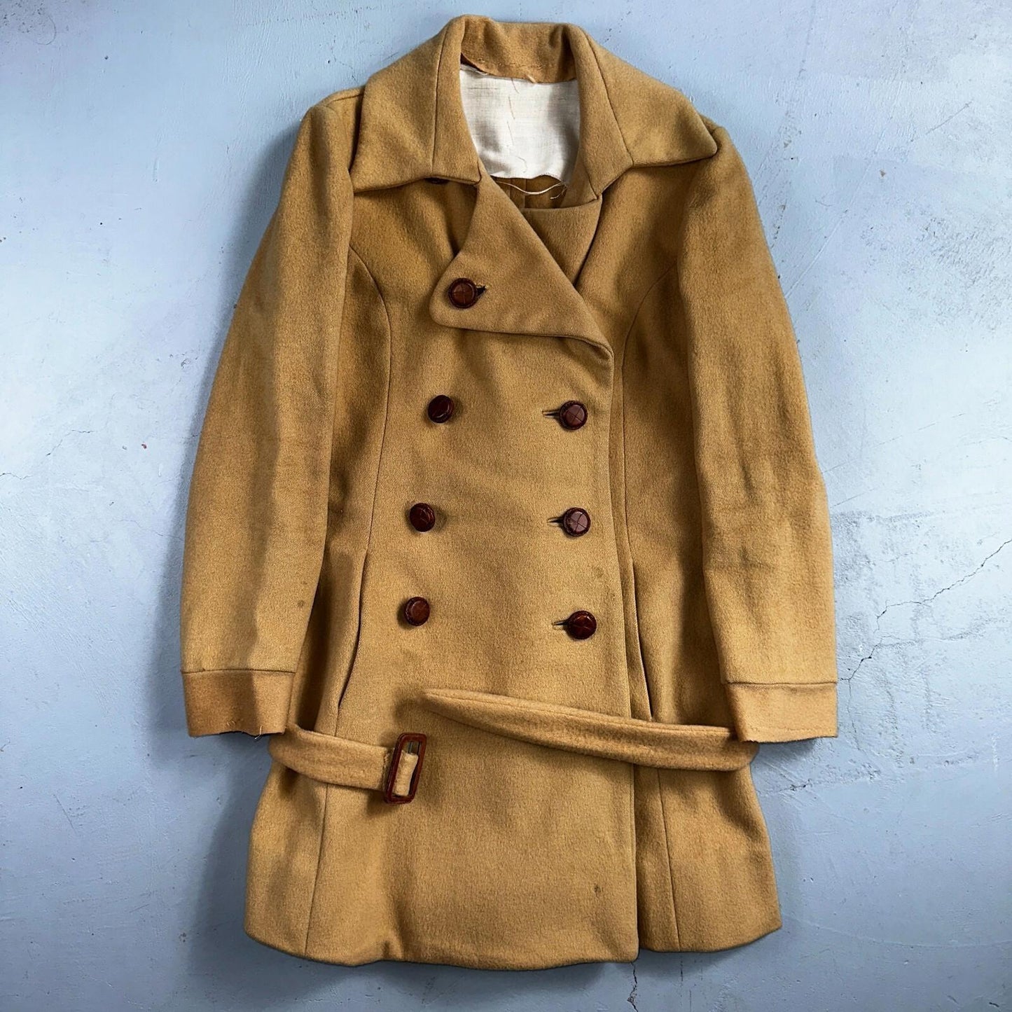 1950s Vintage Taupe Brown Wool Swing Coat Boho Warm Winter Rockabilly Belted 50s