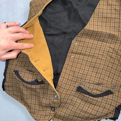 VTG Buckle Back Vest Mens Black Waistcoat Size S 1940s 1950s Plaid Double Sided