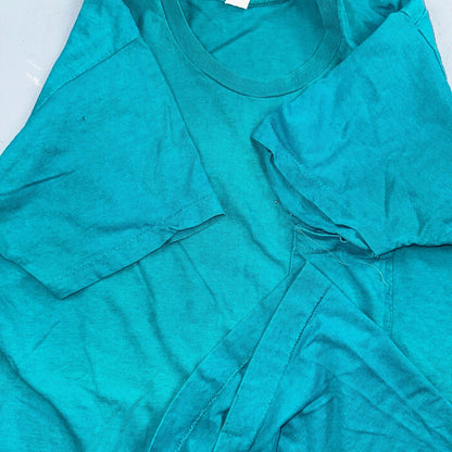 1960s Fruit Of The Loom VTG T Shirt Green Blue Thrashed Single Stitch 60s Blank