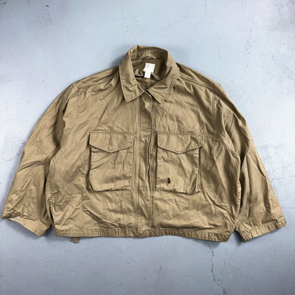 H&M Women’s Boxy Twill Jacket Beige Size XL Military Vintage Crop Style Stained