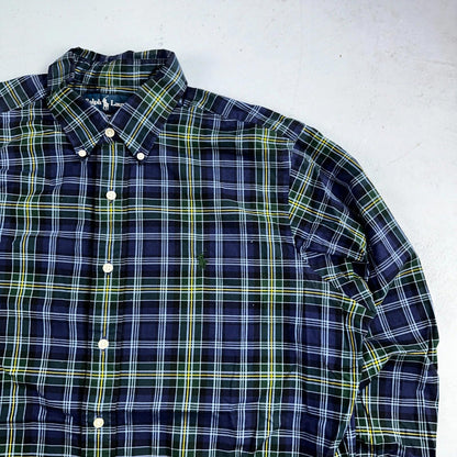 Ralph Lauren Button Up Shirt Men’s Large L Blue Green Yellow Plaid Long Sleeves