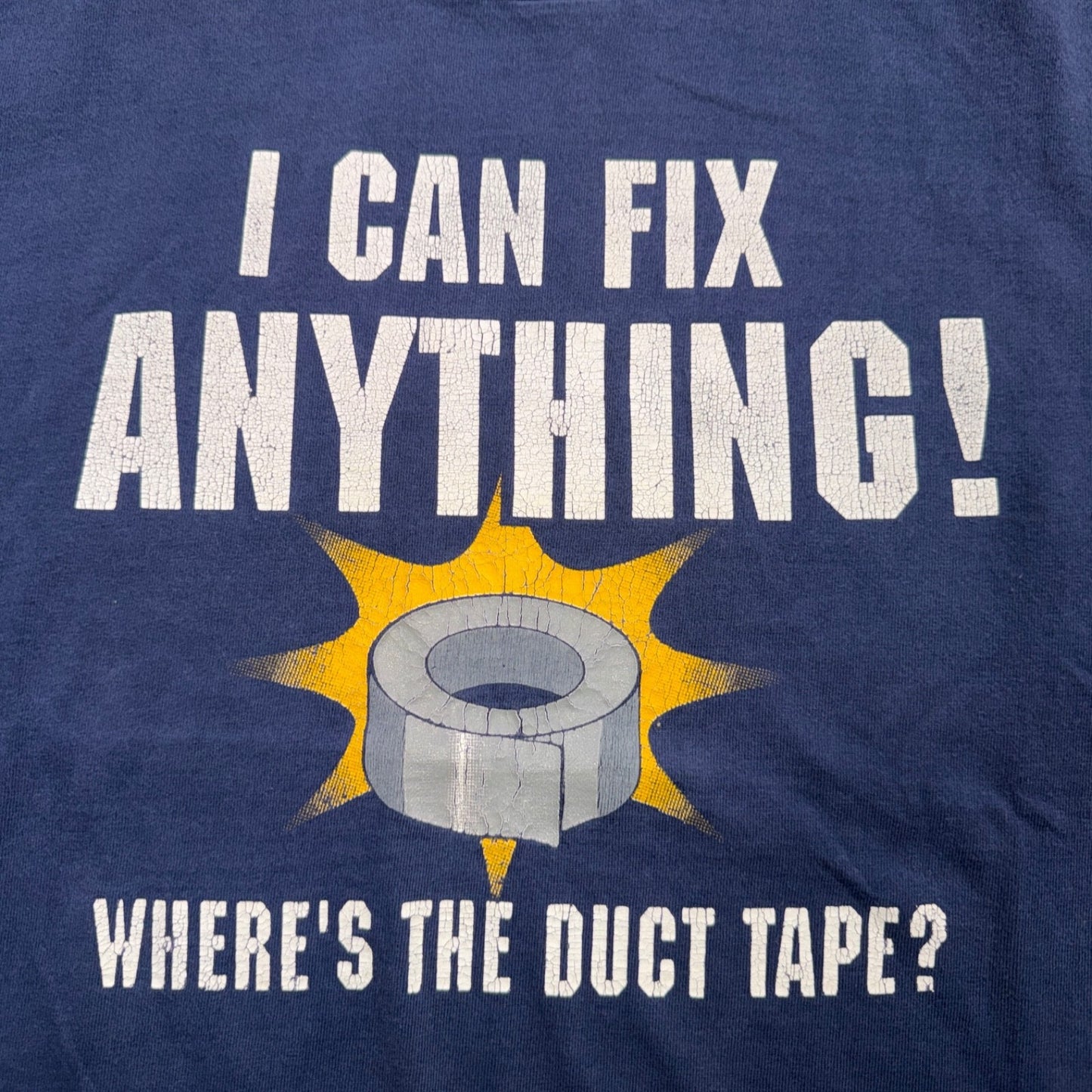 VTG Y2K I Can Fix Anything Wheres The Duct Tape Funny Graphic T Shirt Navy L