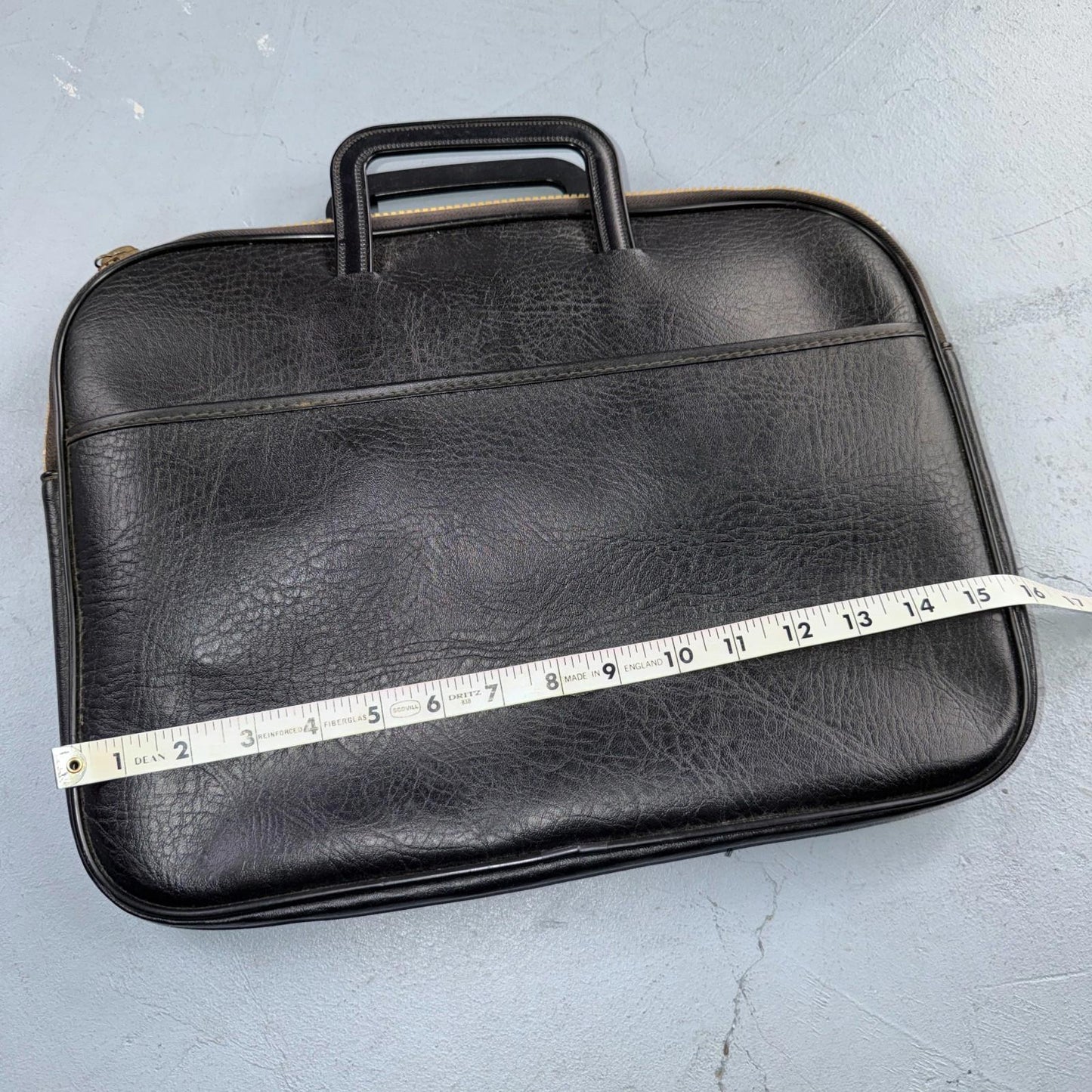 VTG Soft Faux Leather Briefcase Black Zipper Handle Scovill 80s 90s Rare Case