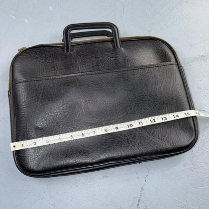 VTG Soft Faux Leather Briefcase Black Zipper Handle Scovill 80s 90s Rare Case