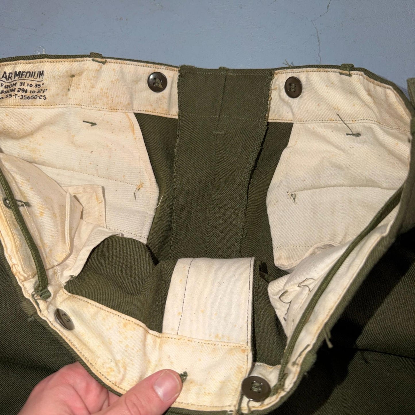 Vintage Military Pants Trousers Medium Regular 50s M1951 OG-108 Wool Mens 31x30
