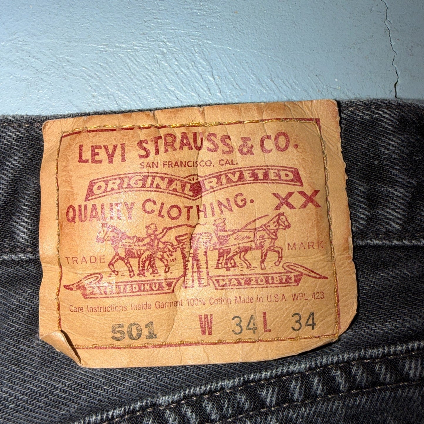 Levis 501 Vintage 90s USA XX Straight Leg Jeans Black Light Wash 34x34 Act 33x30