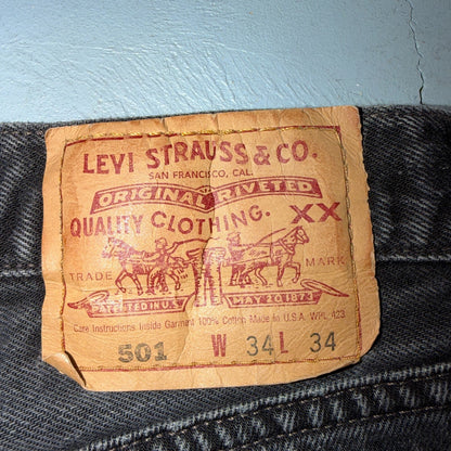 Levis 501 Vintage 90s USA XX Straight Leg Jeans Black Light Wash 34x34 Act 33x30