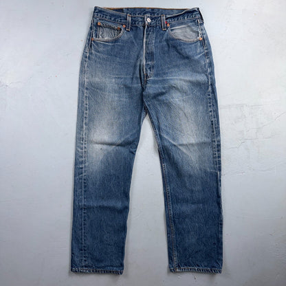 Levis 501 Vintage 90s USA XX Straight Leg Jeans Blue Light Wash 34x33 Act 31x28