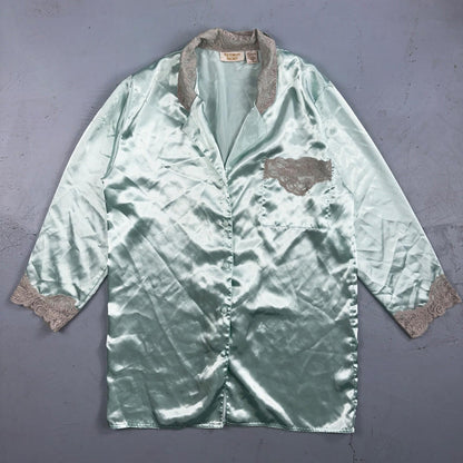 Vintage Victoria’s Secret Green Mint Satin Button Pajama Shirt Dress S 1990s