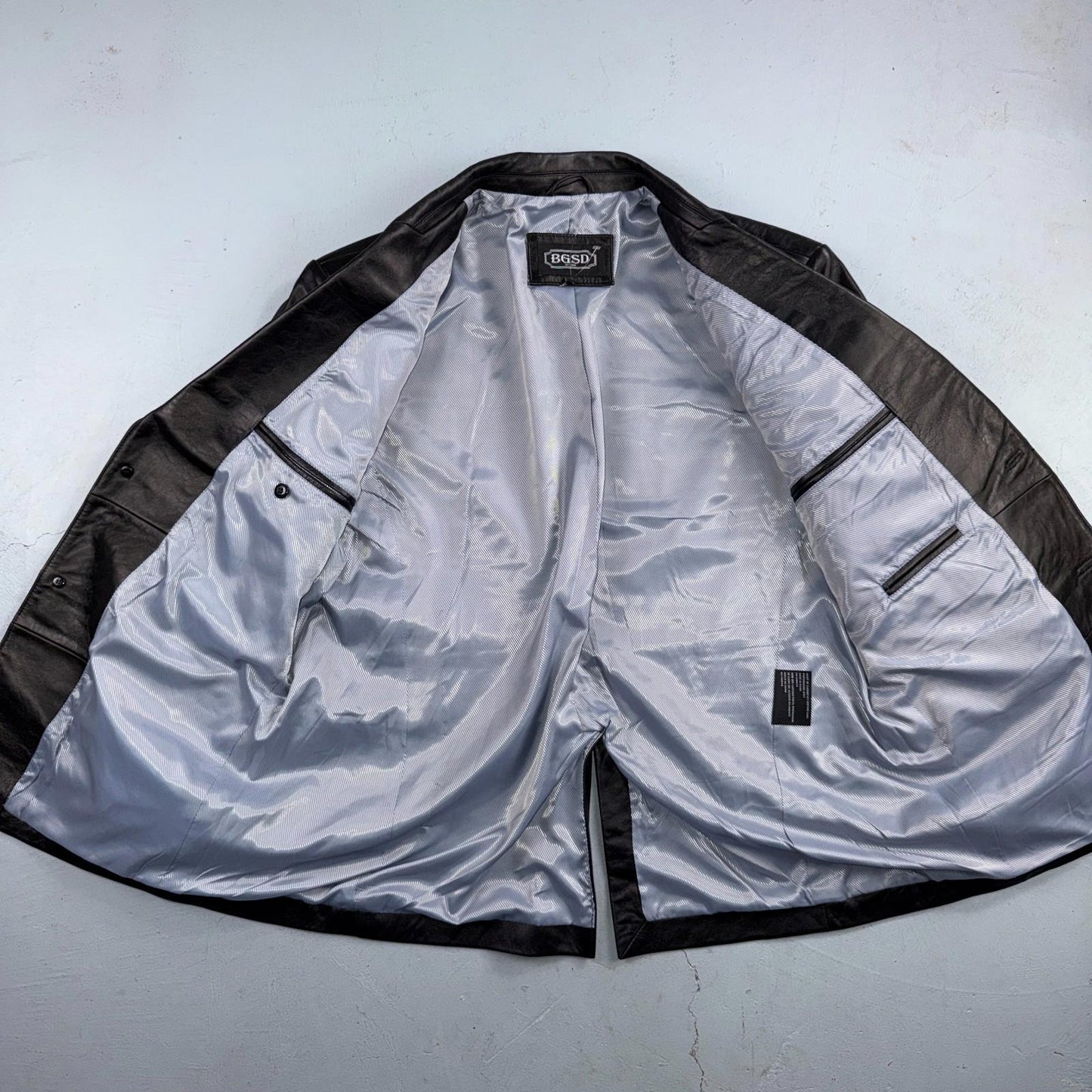 BGSD Mens Black Leather 2 Button Front Collared Jacket Size XL S Lambskin