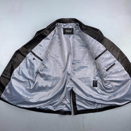 BGSD Mens Black Leather 2 Button Front Collared Jacket Size XL S Lambskin