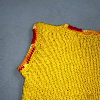 VTG Yellow Vest Knitted Sleeveless Sweater Pullover Handmade Knit 70s 1970s