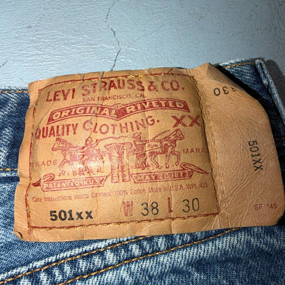 Levis 501 Vintage 90s USA XX Straight Leg Jeans Blue Light Wash 38x30 Act 35x26