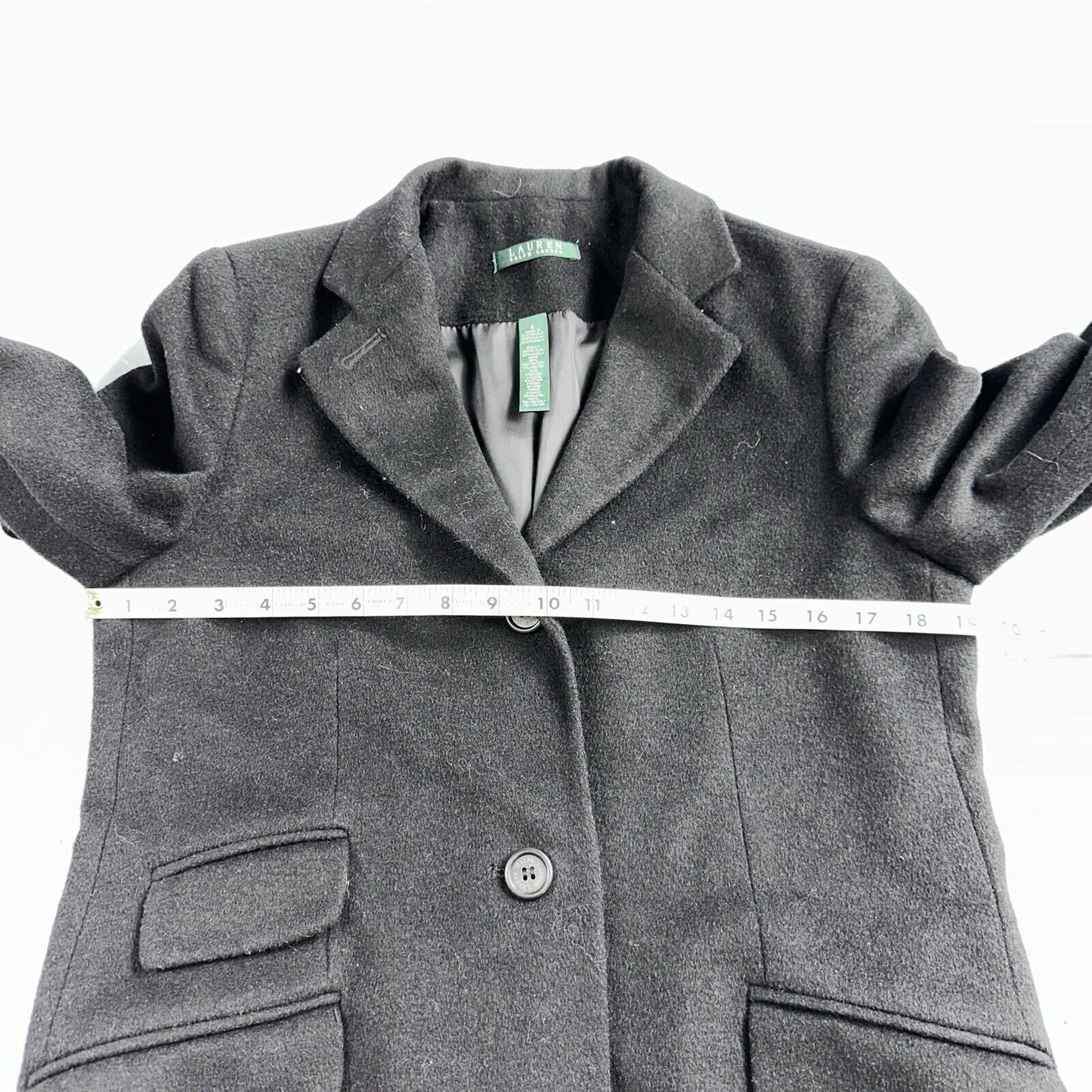 Lauren Ralph Lauren Womens Black Herringbone Wool Blended Overcoat 6 Lined