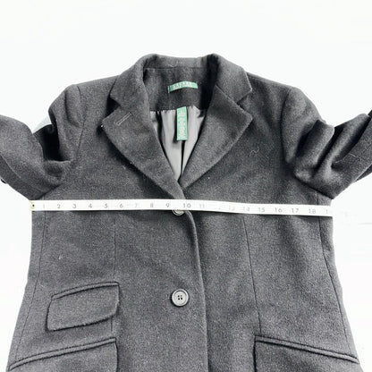 Lauren Ralph Lauren Womens Black Herringbone Wool Blended Overcoat 6 Lined