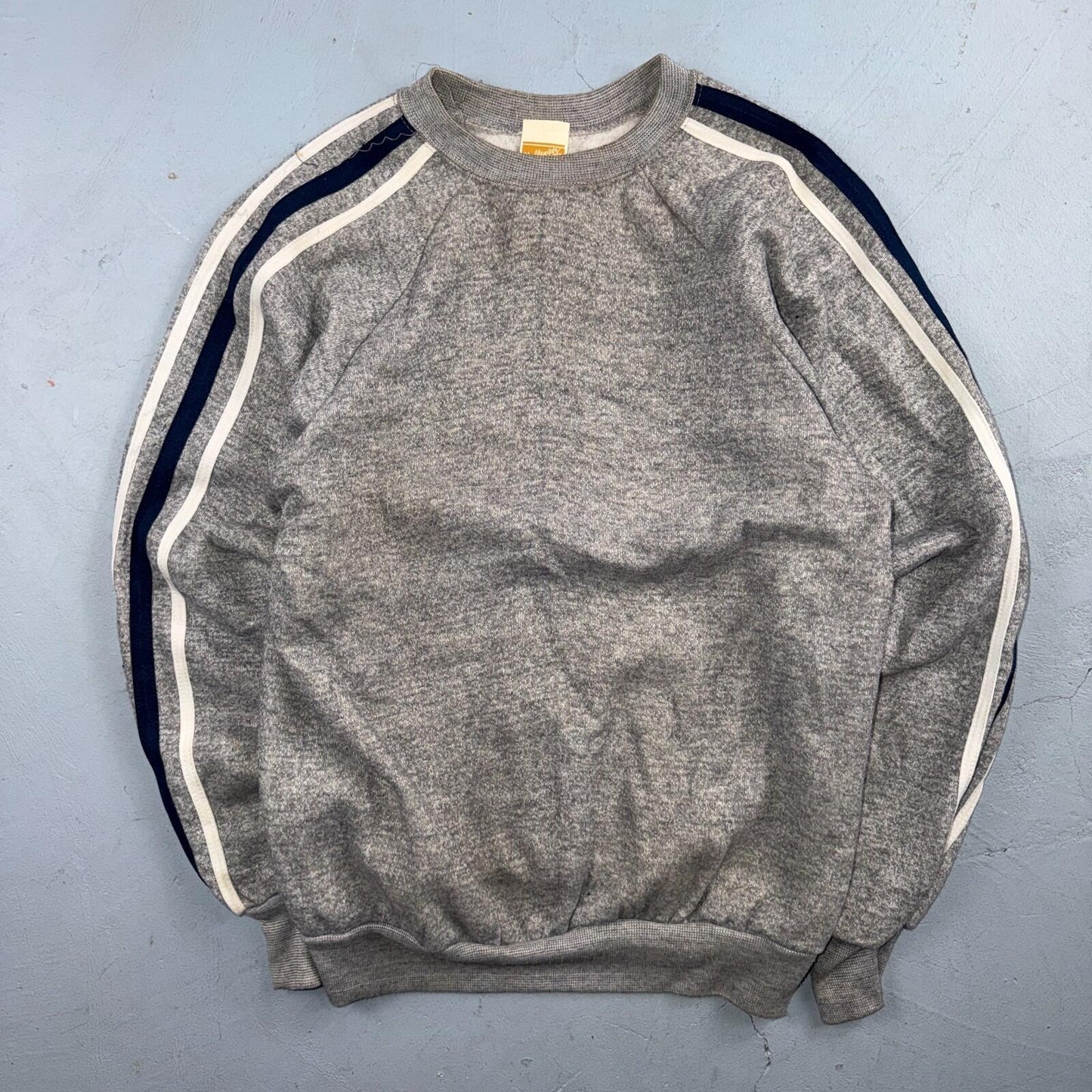 1980s Gray Sweatshirt 80s VTG Crewneck Gym Raglan Jumper Striped Rayon Medium