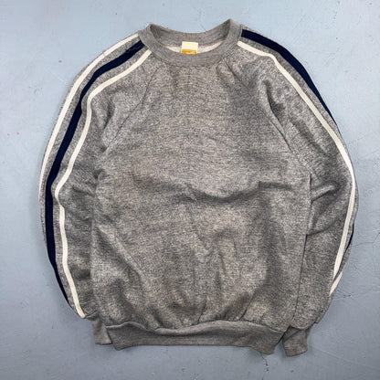 1980s Gray Sweatshirt 80s VTG Crewneck Gym Raglan Jumper Striped Rayon Medium