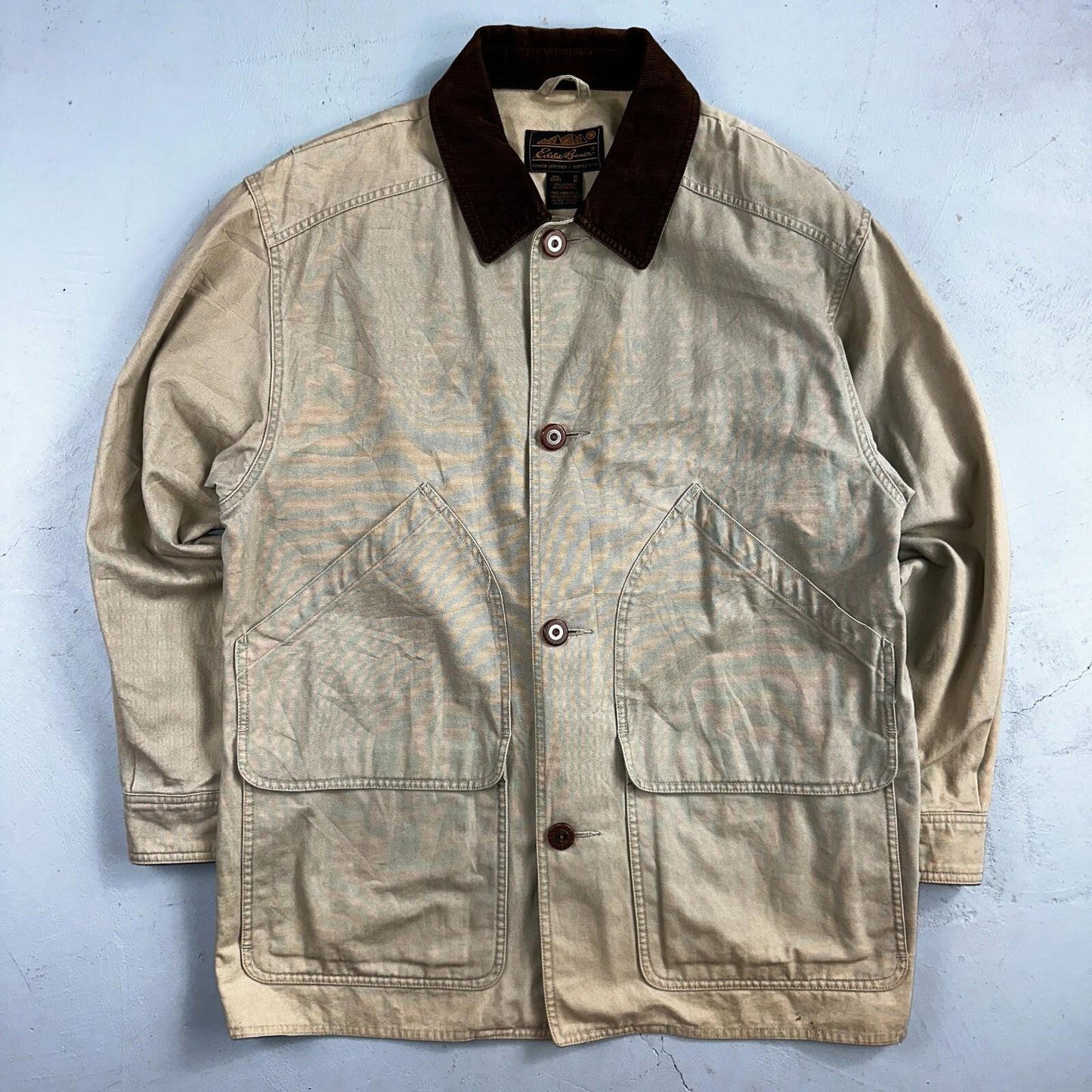 Eddie Bauer Jacket Mens M Tan Brown Chore Barn Field Coat Canvas Outdoor VTG