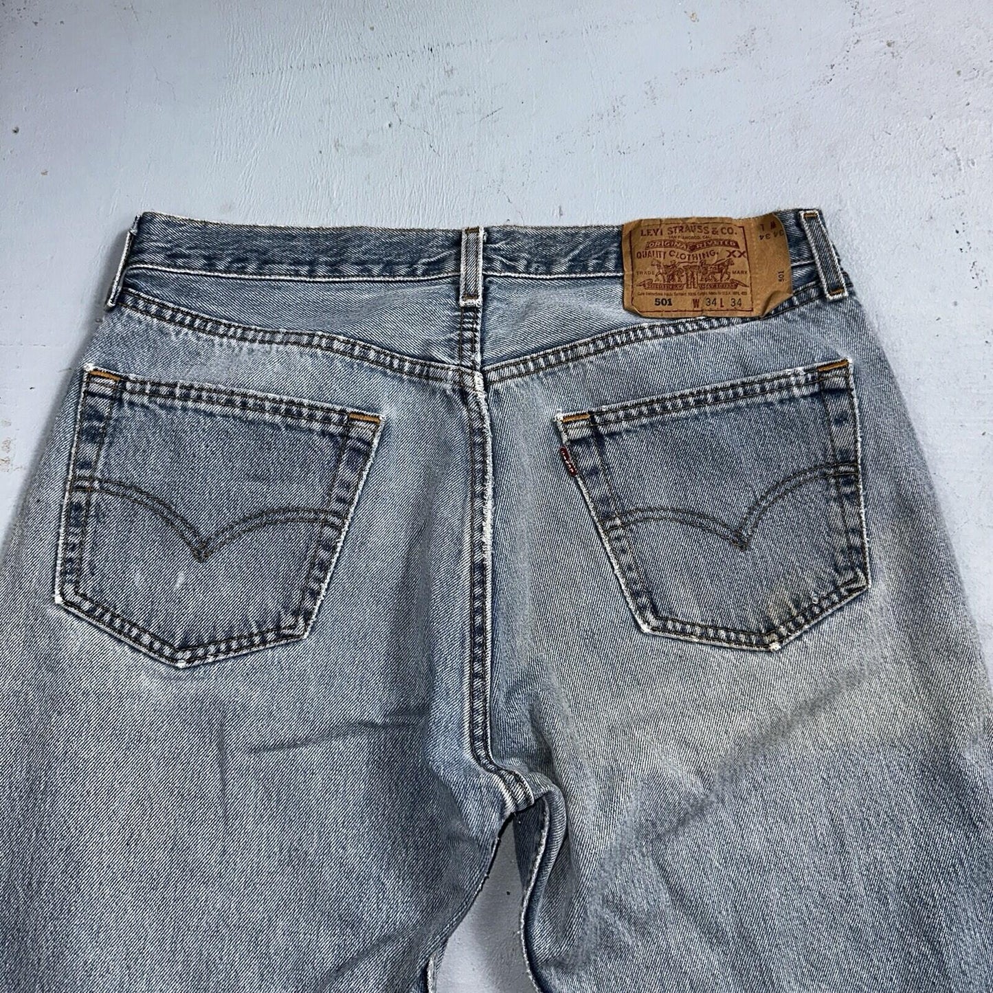 Levis 501 Vintage 90s USA XX Straight Leg Jeans 34x34 Light Wash Act 31x32