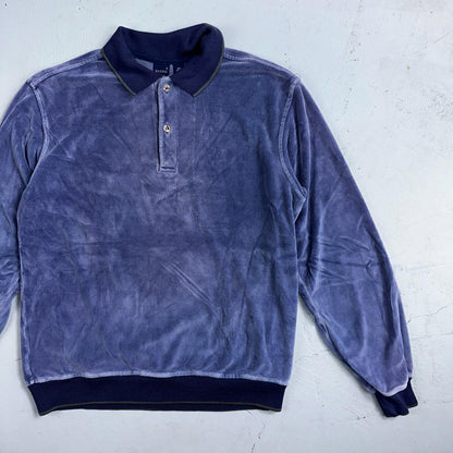 Velour Polo Shirt Hartog Marines Mens VTG 70s L USA Blue 1970s Rockabilly Worn