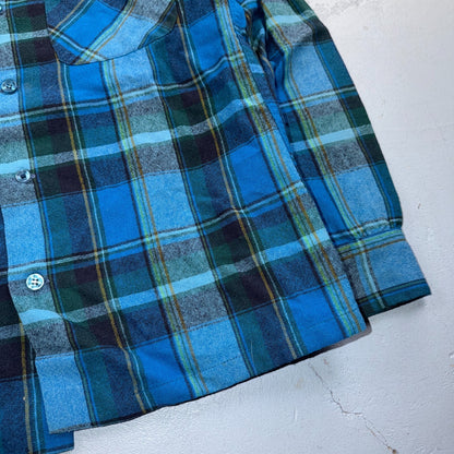 VTG 70s Pendleton Blue Plaid Pure Virgin Wool Board Shirt USA Camp Rockabilly