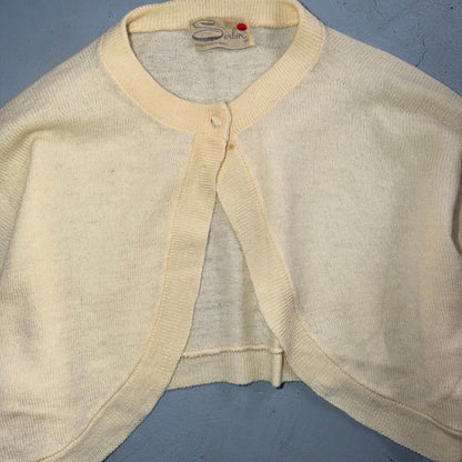 VTG 1940s 1950s Wool Caridgan Sweater Rockabilly Womens Mod Knit Ivory Shawl