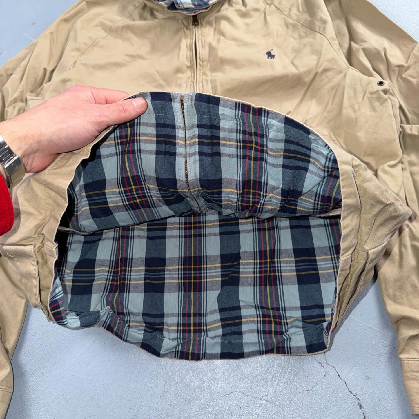 Polo Ralph Lauren Vintage Reversible Plaid Tan Jacket Coat Cotton M Rare 90s