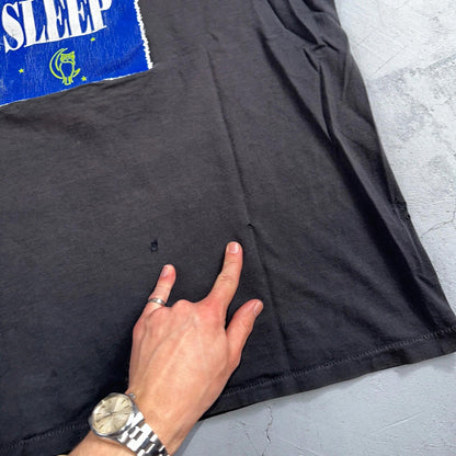 Denneys Til Dawn 90s VTG T Shirt Funny Owl Life Too Short Sleep Joke Text Faded
