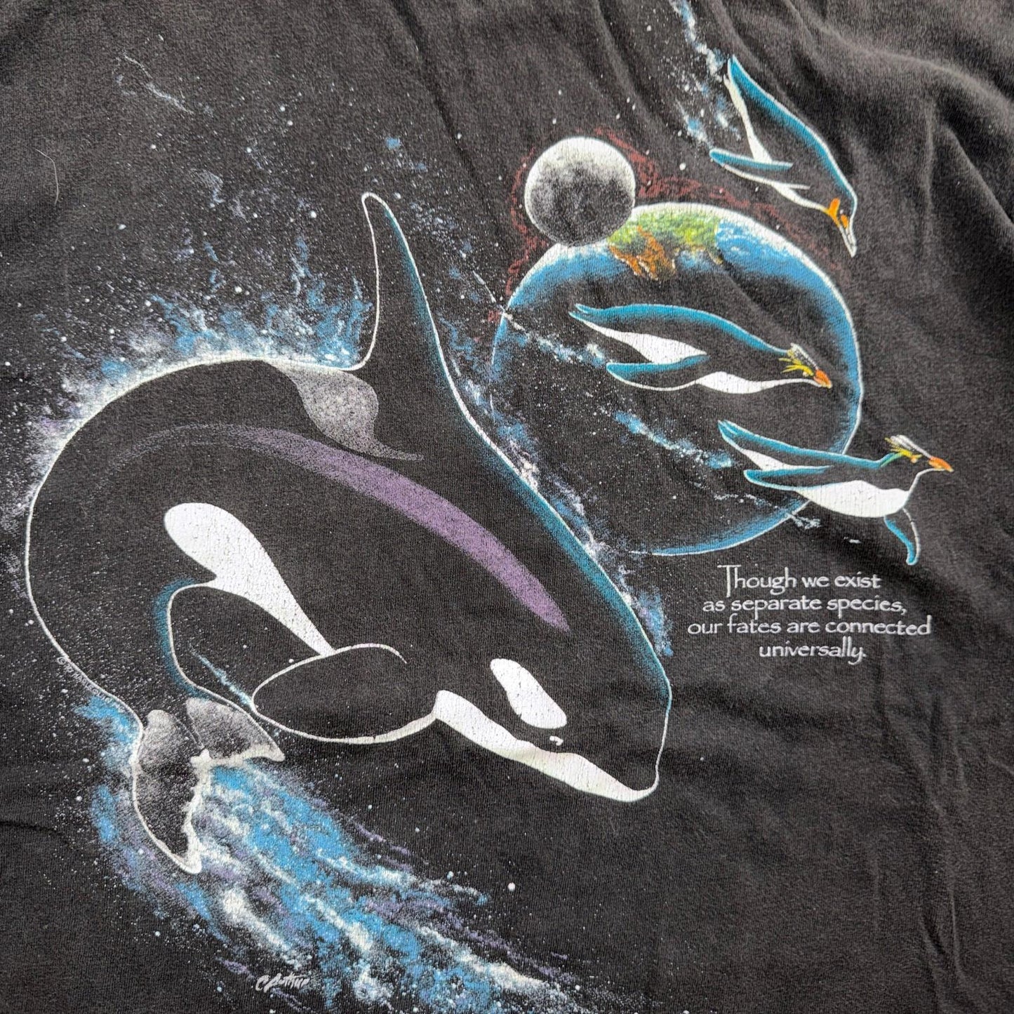 VTG 1990s Harlequin Space Galaxy Wildlife Epic Dolphin Whale Animal T Shirt L