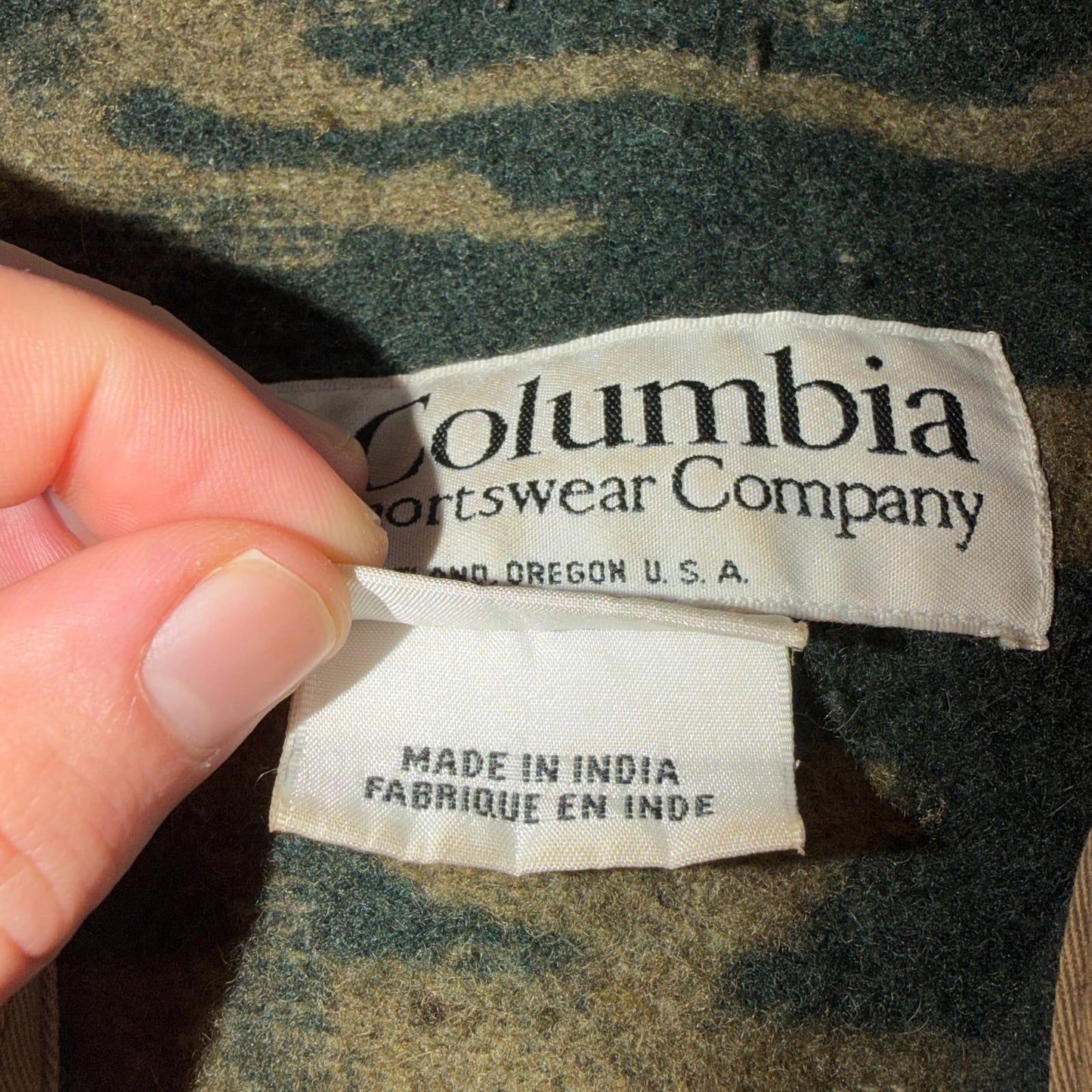 Columbia Gallatin Range Wool Blend Jacket Outfitter Brown Camo M Missing Buttons