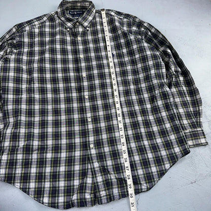Polo Ralph Lauren Shirt Mens L Green Button Up Bartlett Long Sleeve Blue VTG