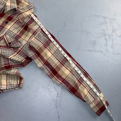 VTG 70s Burgundy Gray Plaid Heavy Flannel Button Shirt Workwear Mens Penneys