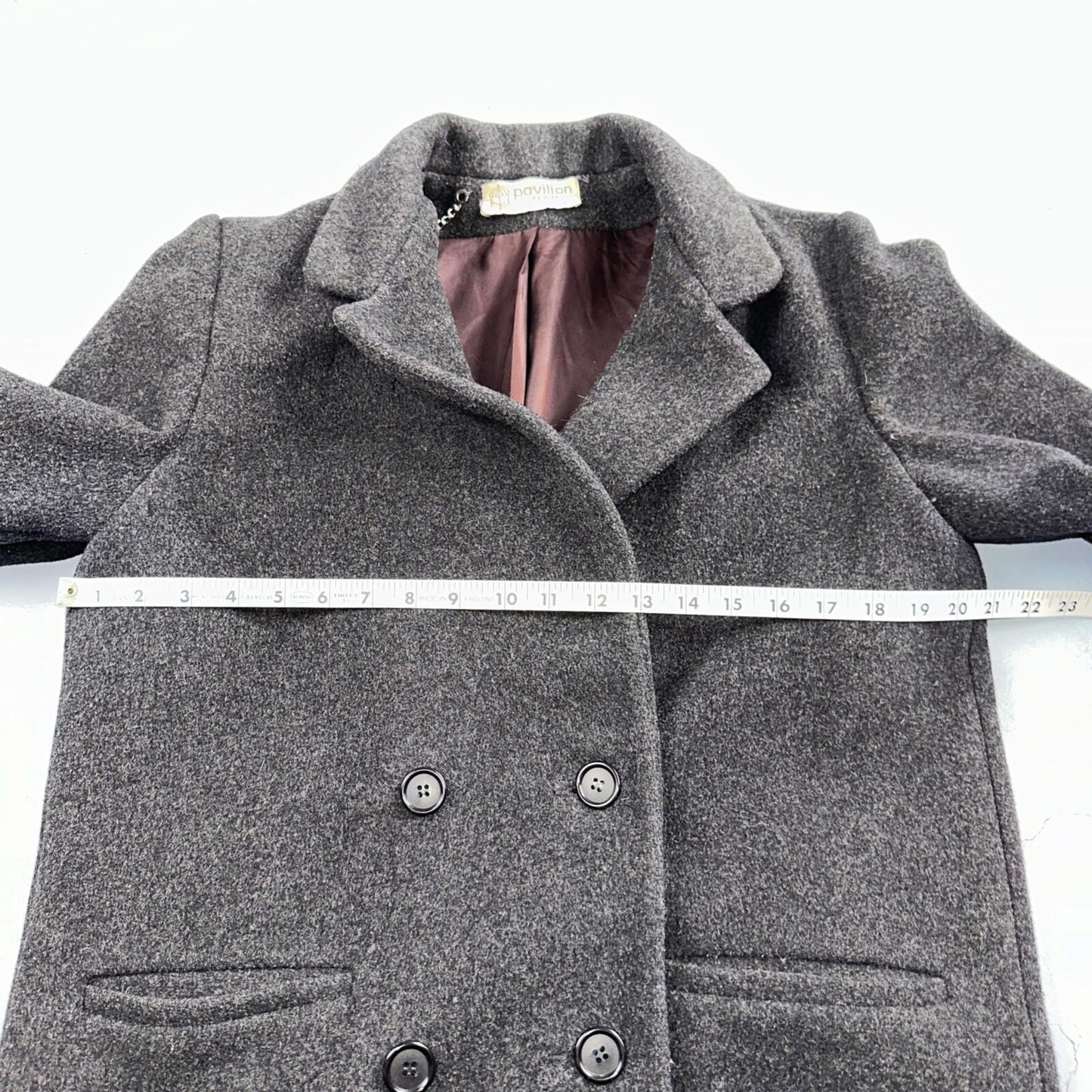 VTG Pavilion Petite Gray Coat  Womens  Double Breasted Long Trench Overcoat Sz L