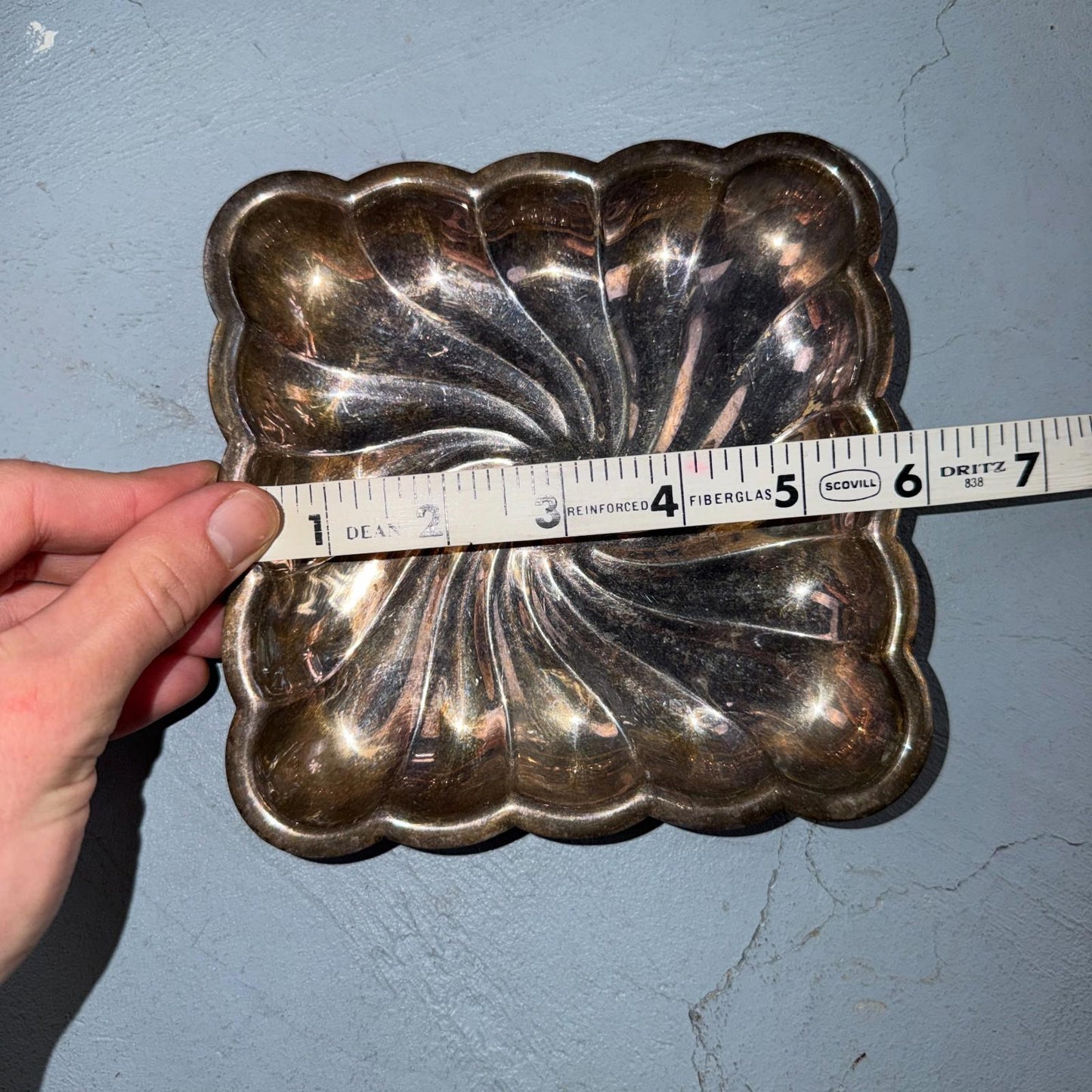 Silver Plate Swirl Pattern Silver Company Candy Trinket Dish 6" Square Cute VTG