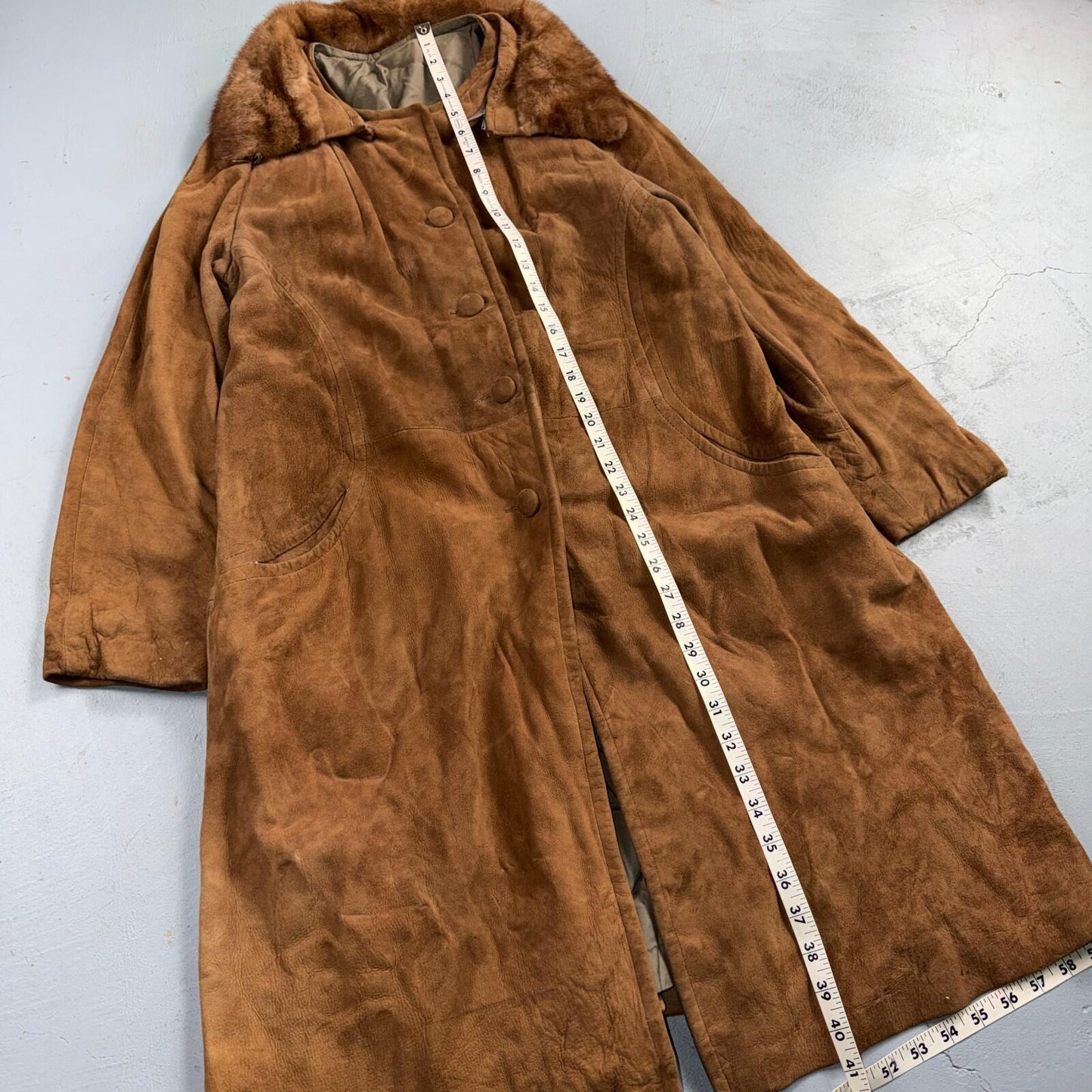 VTG 50s 60s Genuine Suede Leather Fur Collar Womens Penny Lane Coat Rockabilly