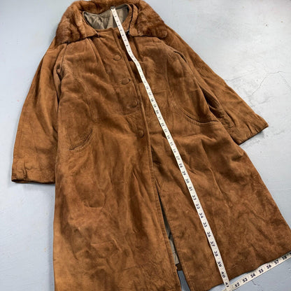 VTG 50s 60s Genuine Suede Leather Fur Collar Womens Penny Lane Coat Rockabilly