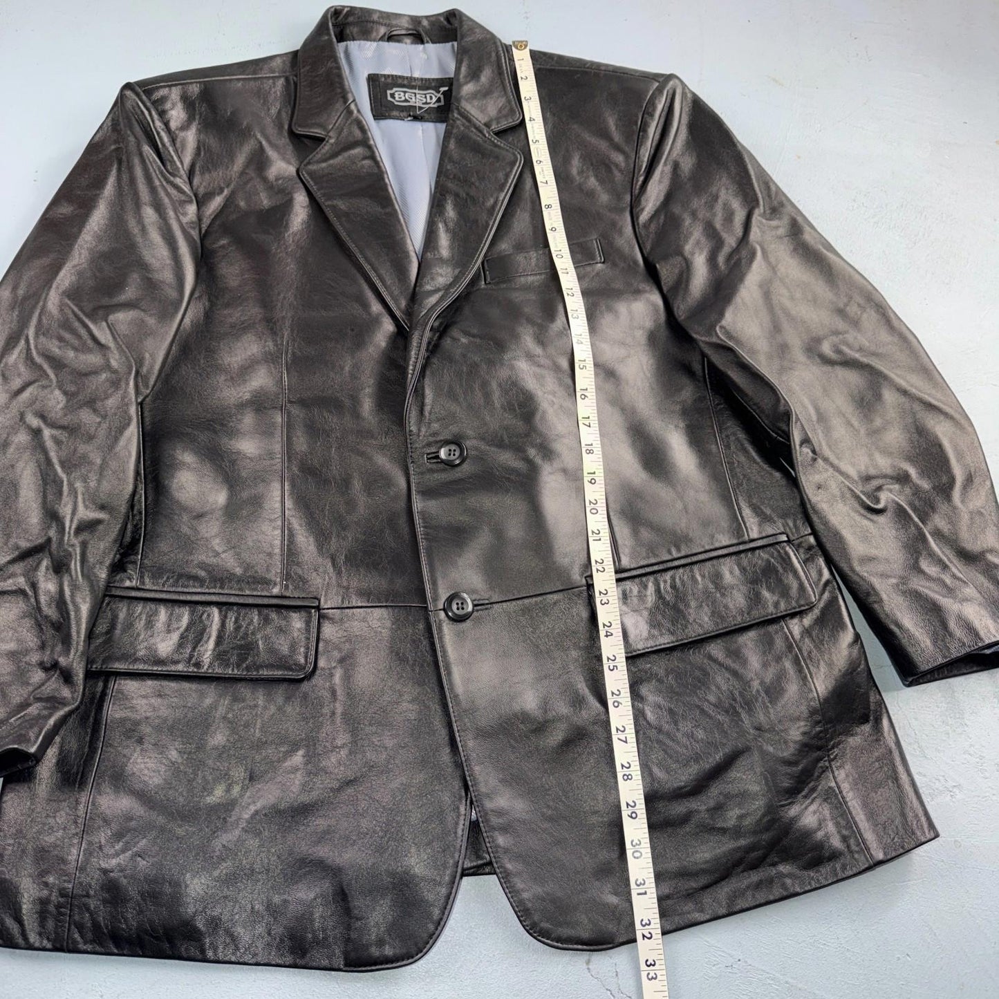 BGSD Mens Black Leather 2 Button Front Collared Jacket Size XL S Lambskin