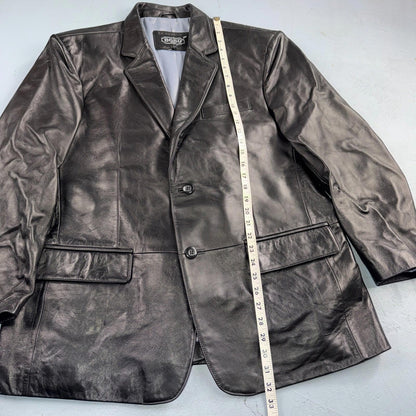 BGSD Mens Black Leather 2 Button Front Collared Jacket Size XL S Lambskin