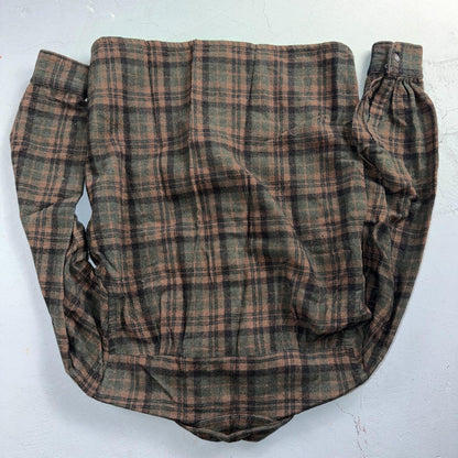 VTG 60s Penneys Shirt Brown Plaid Wool Button Loop Collar Rockabilly 1960s