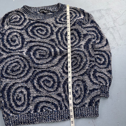VTG RARE 90s Tony Lambert Textured Knit Sweater Blue White Abstract Made USA M