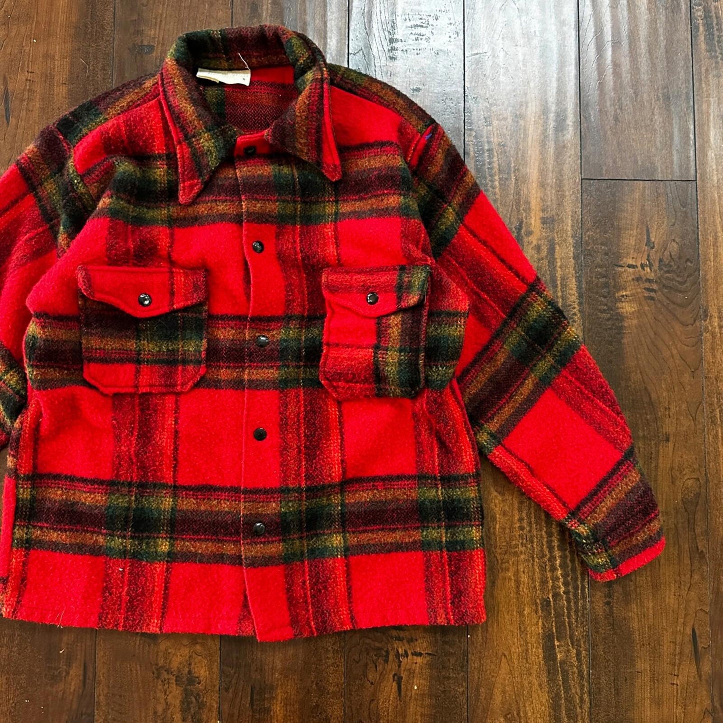 Vtg 60s Rockabilly Grunge Mens Double Pocket Plaid Flannel Shirt Jac 1960s Red