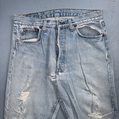 Levis 501 Vintage 80s USA XX Straight Leg Jeans Blue Light Wash 34x32 Act 32x31